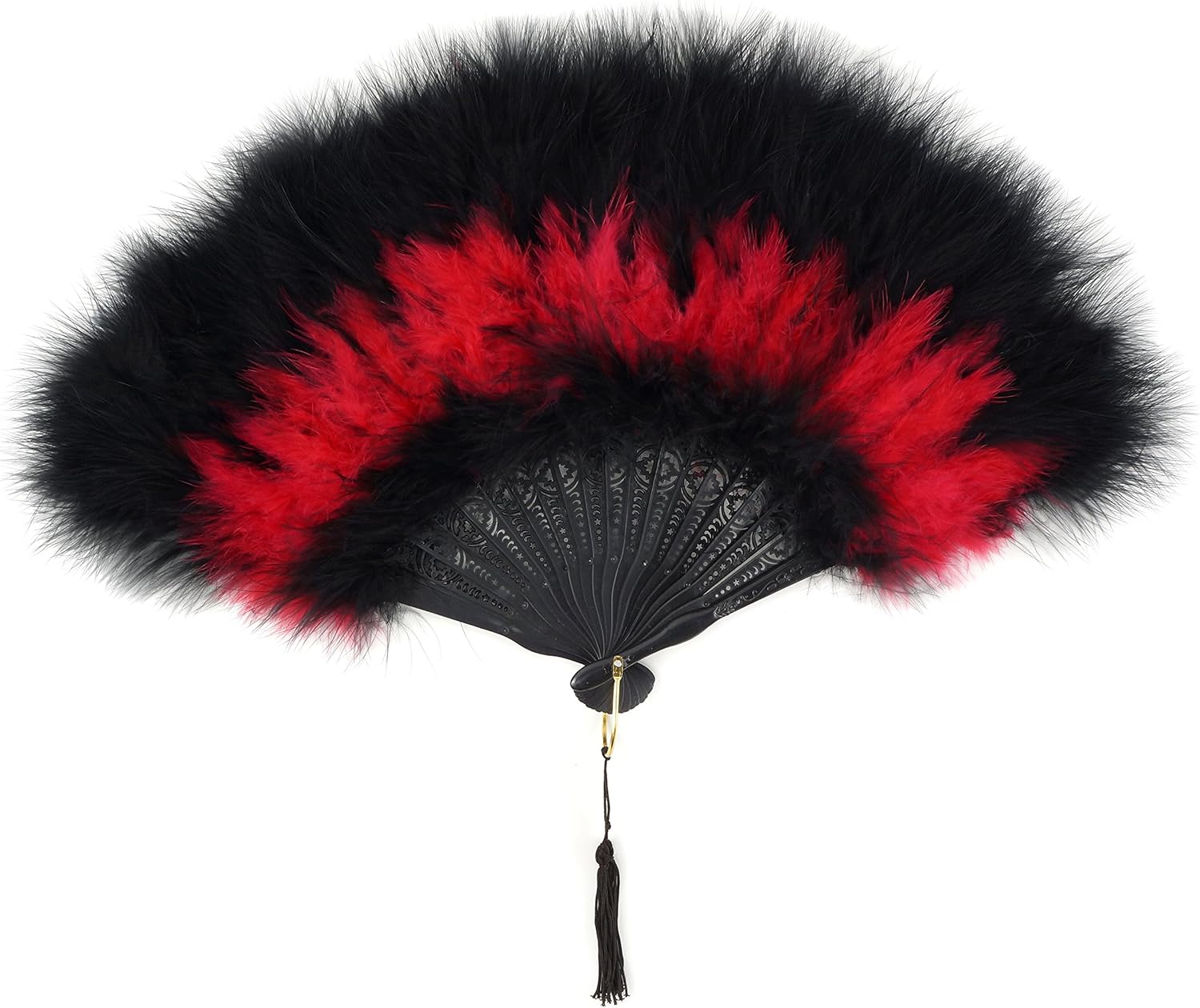 ZUCKER Small Marabou Feather Fan - Vintage Costume Folding Hand Fan - Burlesque Showgirl Decorative Folding Fans for Women
