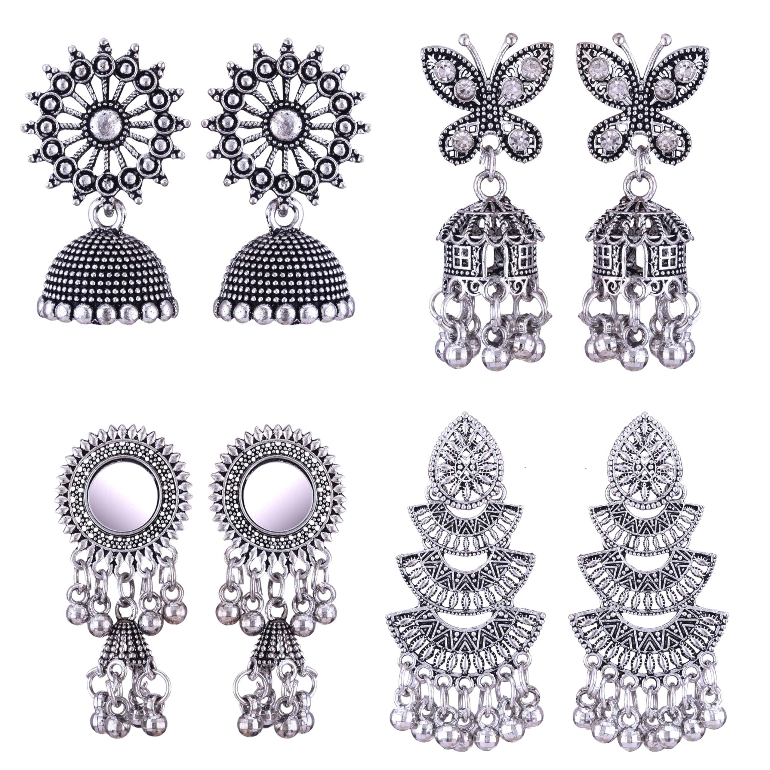 Earrings for women fashion jhumka oxidised Silver Earrings for women Combo chandbali pearl stylish Butterfly jhumkas traditional Jhumki Peacock Earrings For girls South Temple Ear Rings -M539-image-36