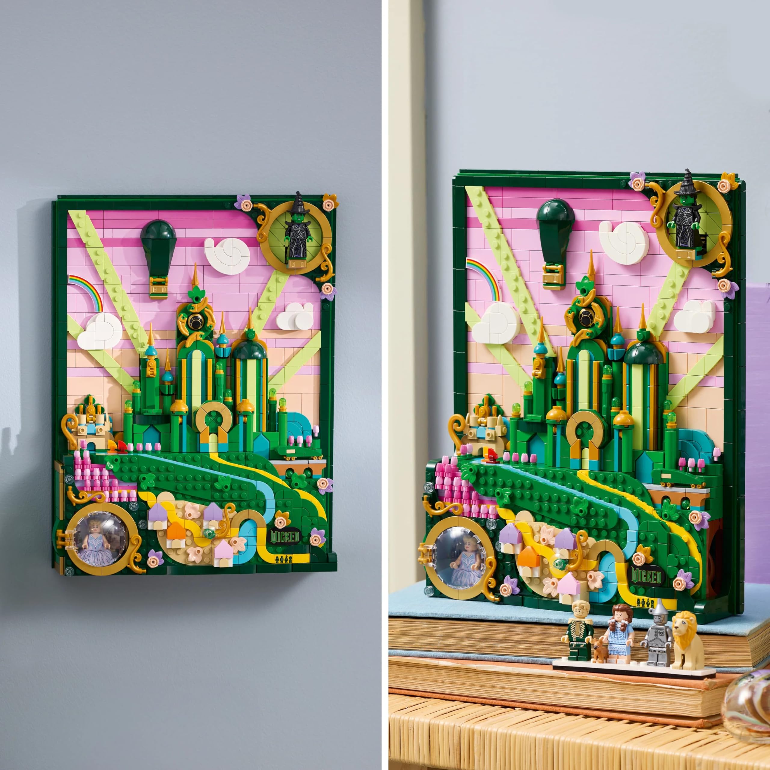 LEGO Wicked Obraz Emerald City 75685 | Obraz z klocków, dekoracja ścienna z efektem 3D, prezent Wicked dla fanów filmu, dla kobiet i mężczyzn, 1518 elementów