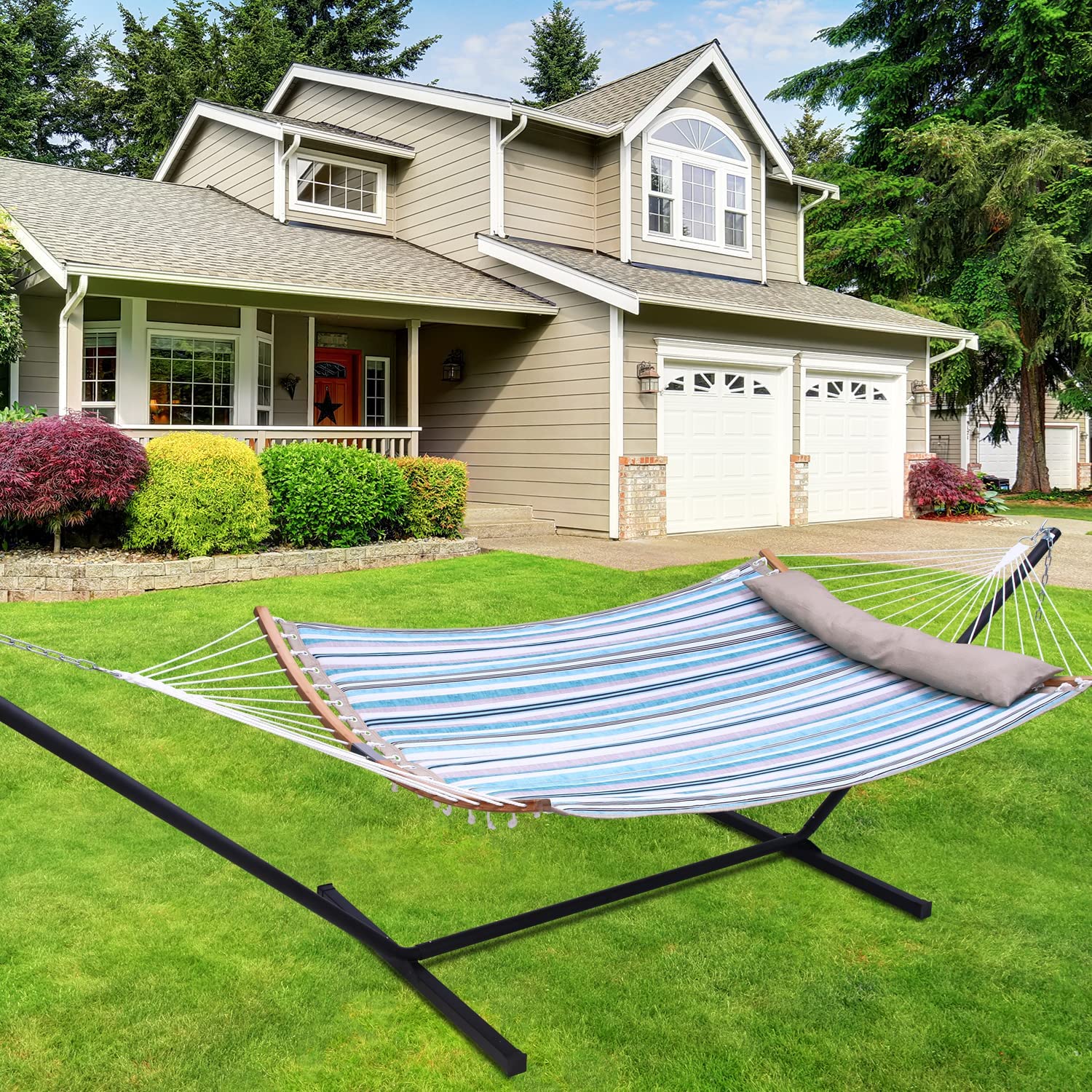 Double Hammock with Stand Included Ohuhu 55x75 Inch 2 Person Hammock