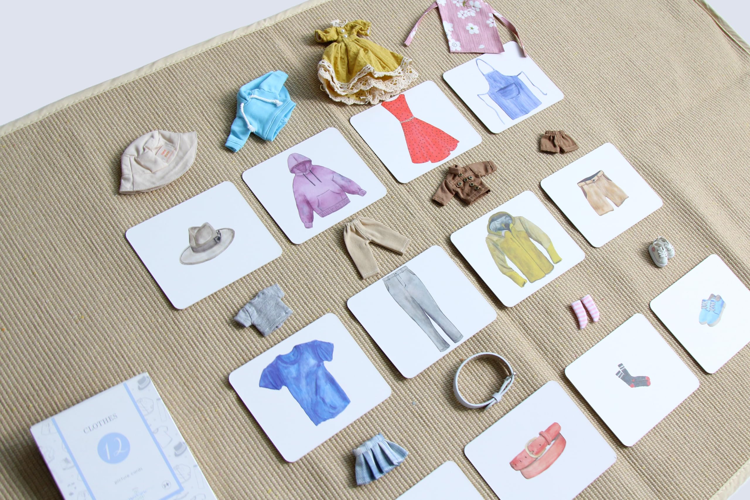 Montessori Language Materials Objects with Similar Cards 12pcs Mini Clothing Replicas with Cards - Image 3