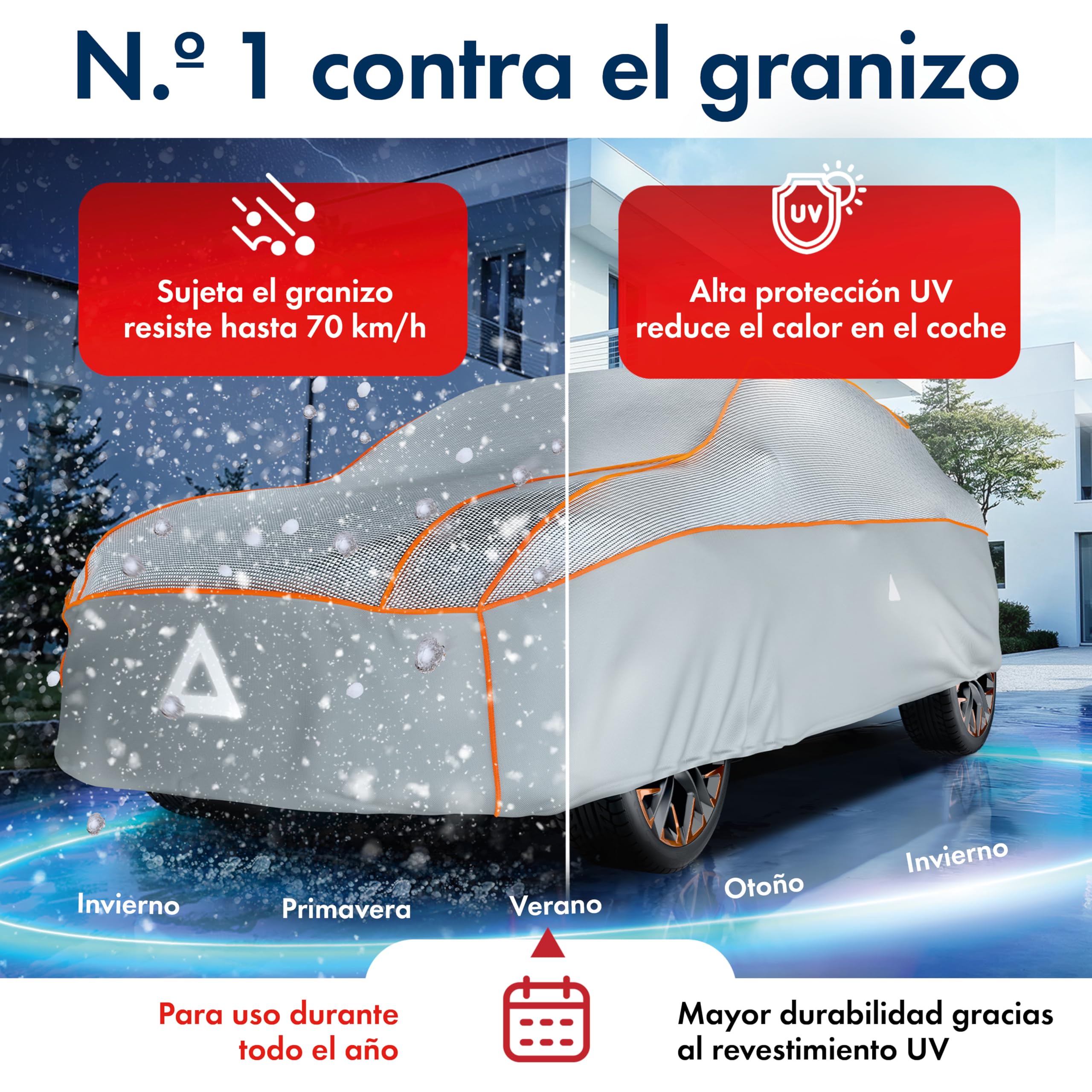 WALSER Premium Funda Antigranizo & Calor Coche, Proteccion EPE Sun Protect - Reduce la Temperatura Interior, Garaje 100% Impermeable, Cobertura Todo el Ano Talla 8