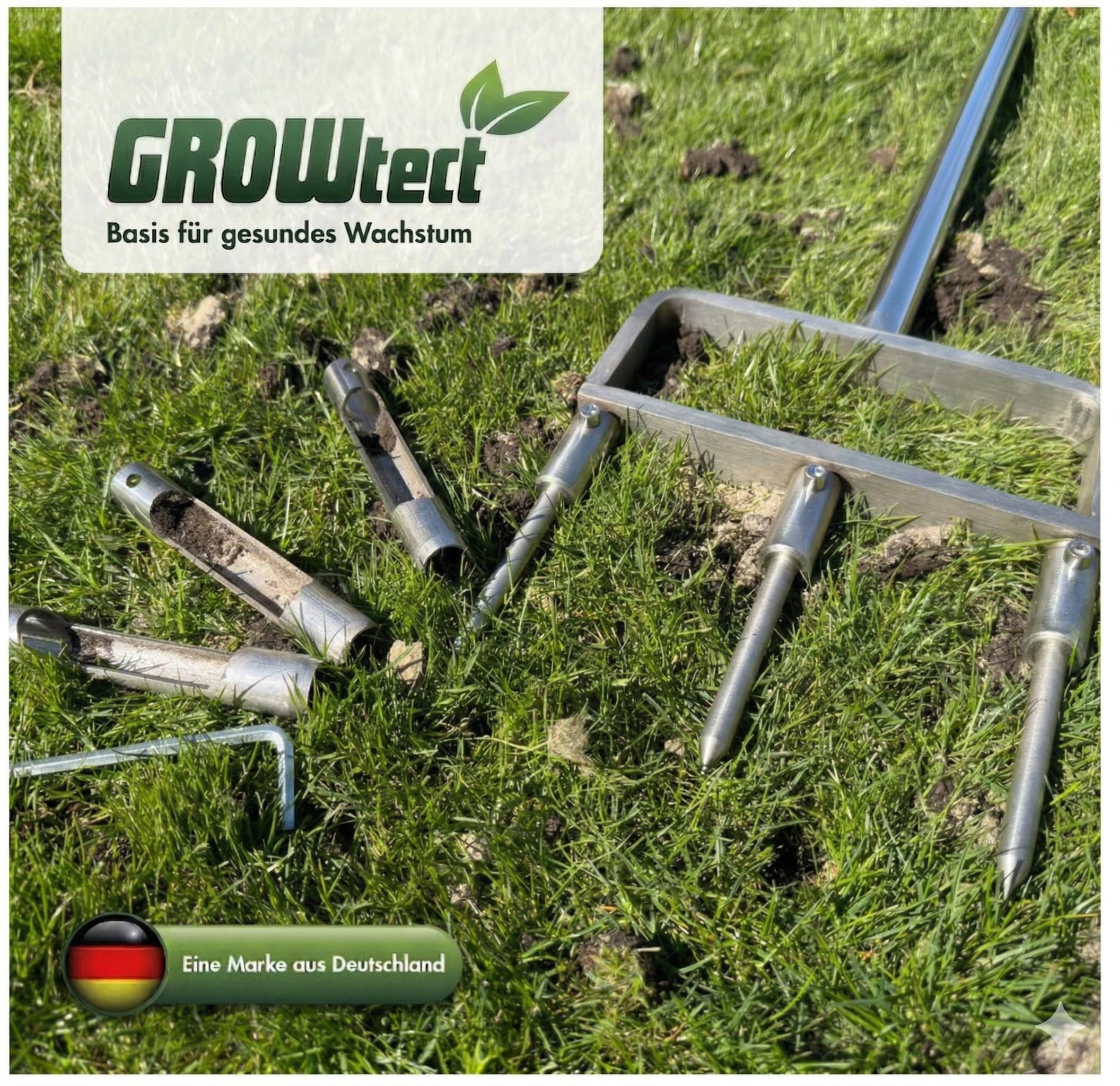 PRO Aerifizierer 2in1 – Profi Aerifizierer für Garten- und Landschaftsbau, Sportplatzpflege und Greenkeeper – mit austauschbaren Hohl- und Volldornen (ohne mehrteiligen Steckstiel)