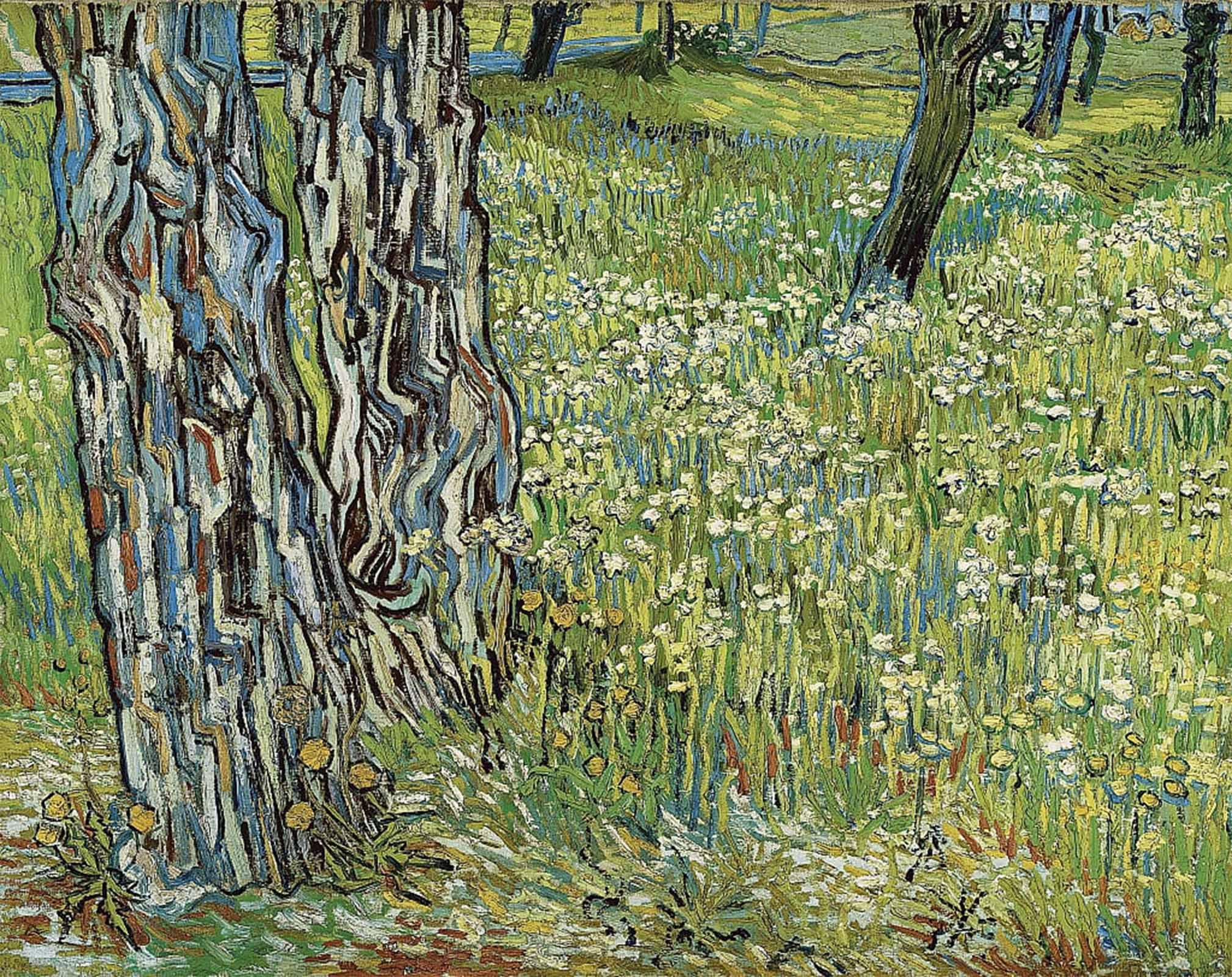 SERENDIPITP Abstract Painting Mural Print Picture Wall Decor Painting Tree Trunks in the Grass by Vincent Gogh Van Vintage Wall Artwork for Home Decor 60x90cm