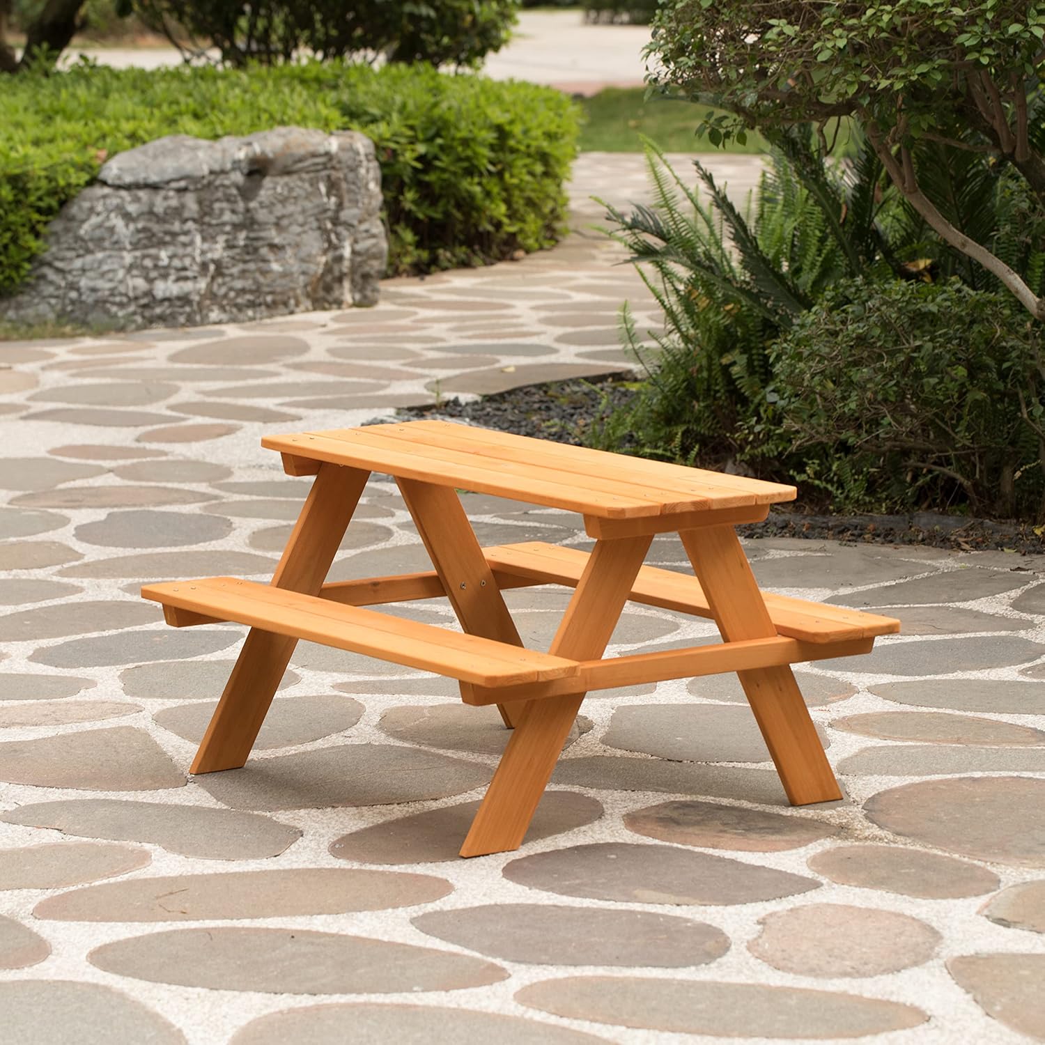 Gardenised, Stained Wooden Kids Outdoor Picnic Table for Garden and Backyard (QI004477)