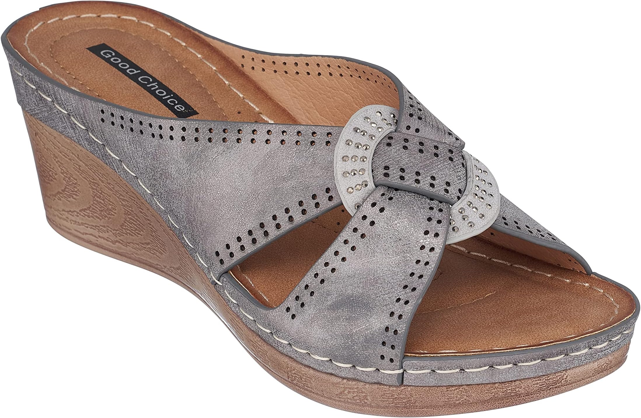 GC Shoes Womens Open Toe Memory Foam Wedge Sandals, Summer Platform Heels, Low Heeled Cross Strap Slides, Giselle