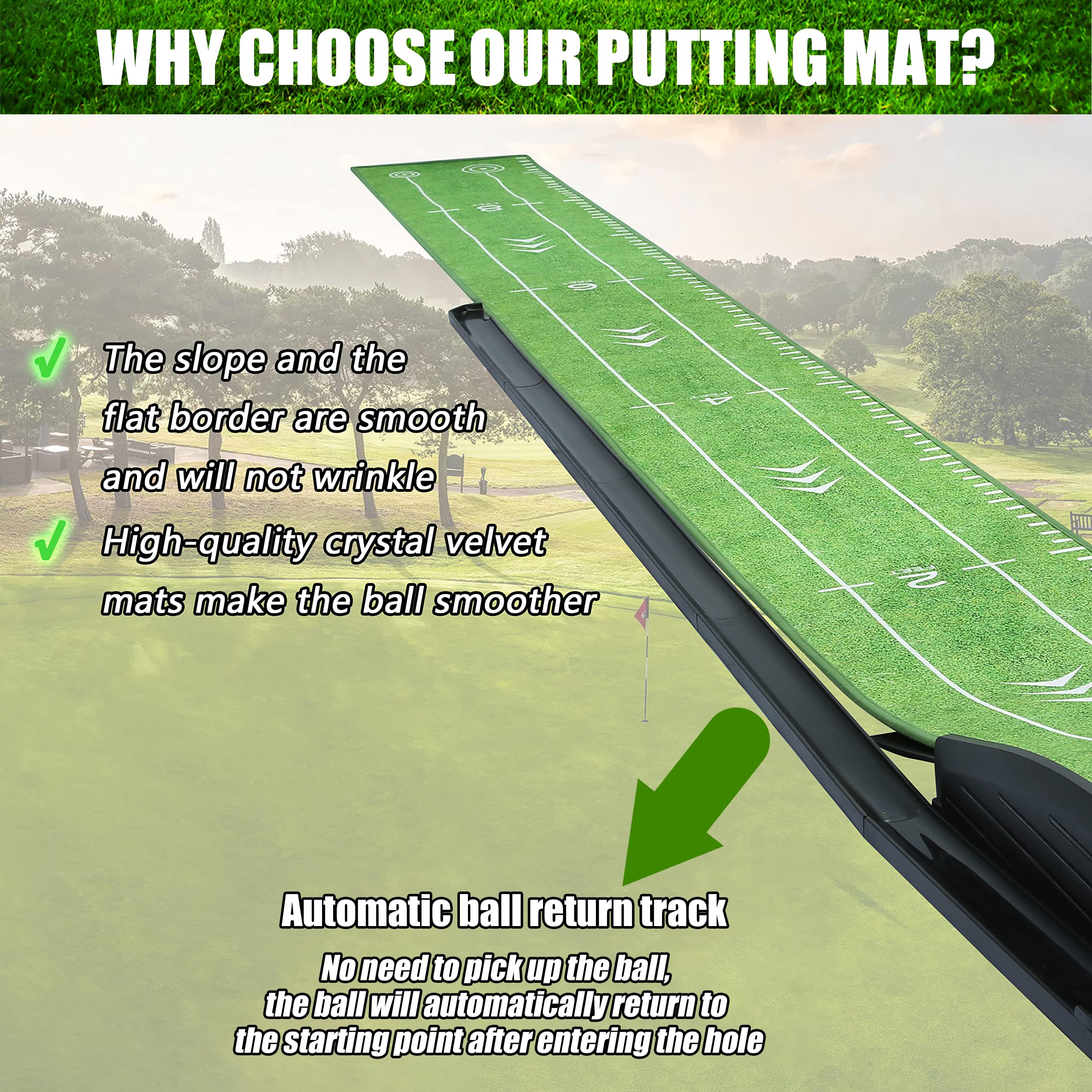 Putting Green de Golf para Interiores, tapete para Putt de Golf para Interiores con Retorno automático de Pelota, Juego de Mini Golf, Ayuda para Entrenamiento de Golf, para el hogar, Oficina