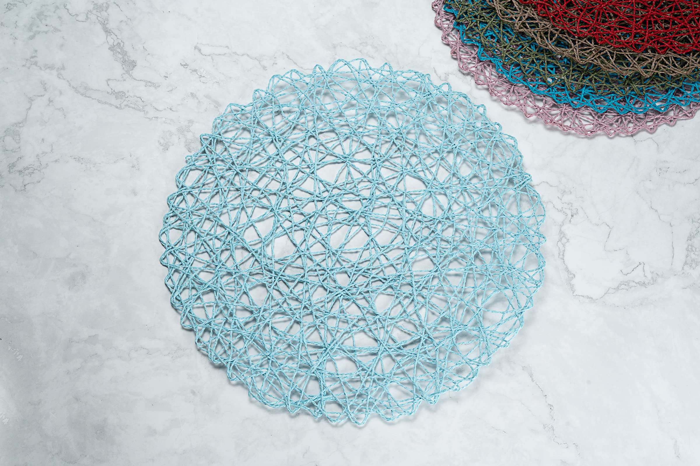 Spinweave - Mantel Individual Redondo de Papel Azul Cielo Hecho a Mano, 38 x 38 cm, Caja de 6 Unidades Restaurantware