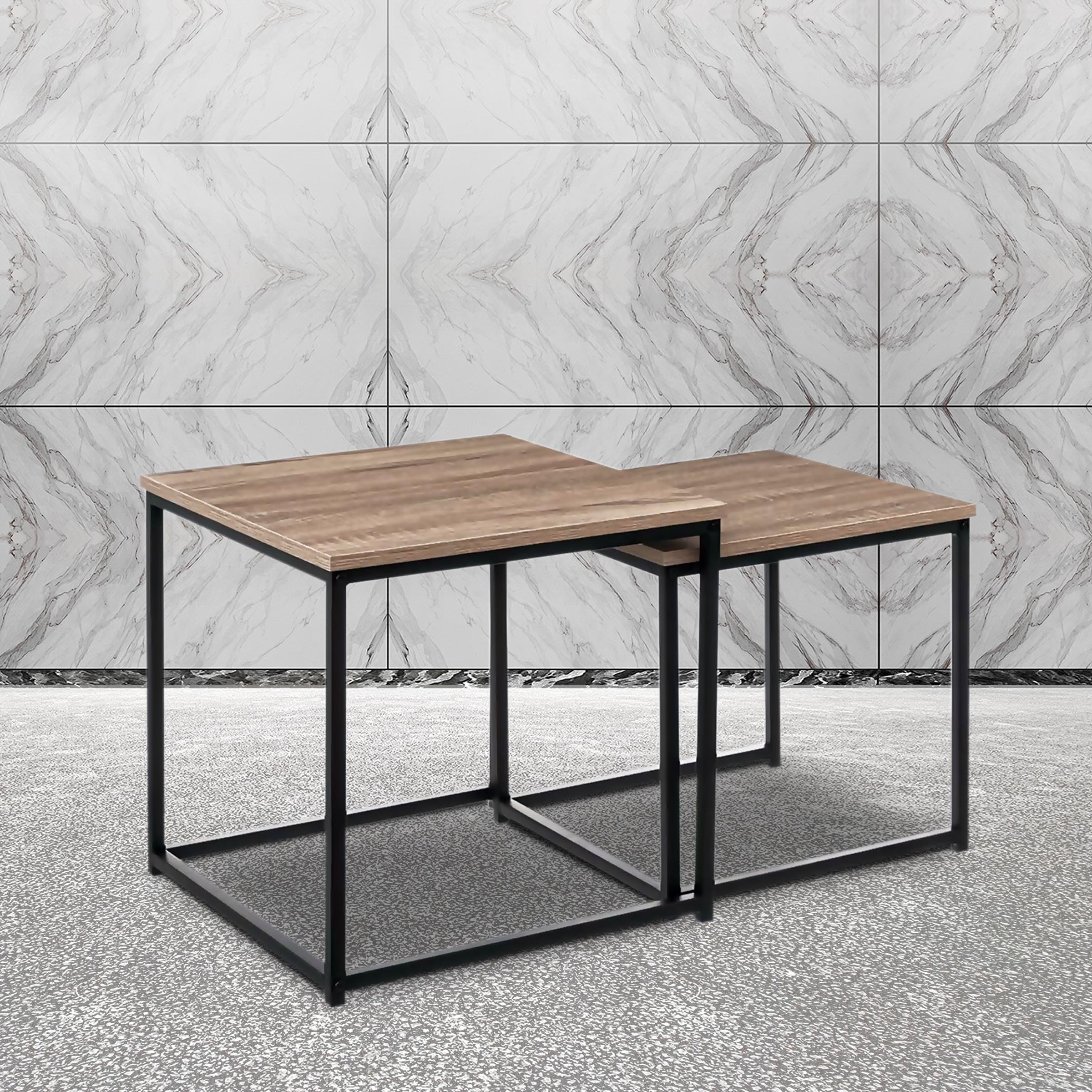 TIENDA EURASIA – Juego de 2 Mesas Nido | Mesa de Centro | Imitacion de Roble | Color Natural | 40x40x40 cm y 50x50x50 cm | Material de los Pies Hierro Color Negro