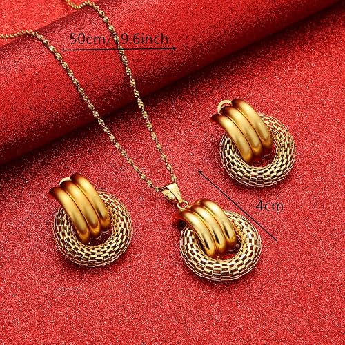 Miniatura 6 de Conjuntos de joyas árabes de Dubai para mujer, collar y aretes de moda de color dorado africano etíope, Latón, n