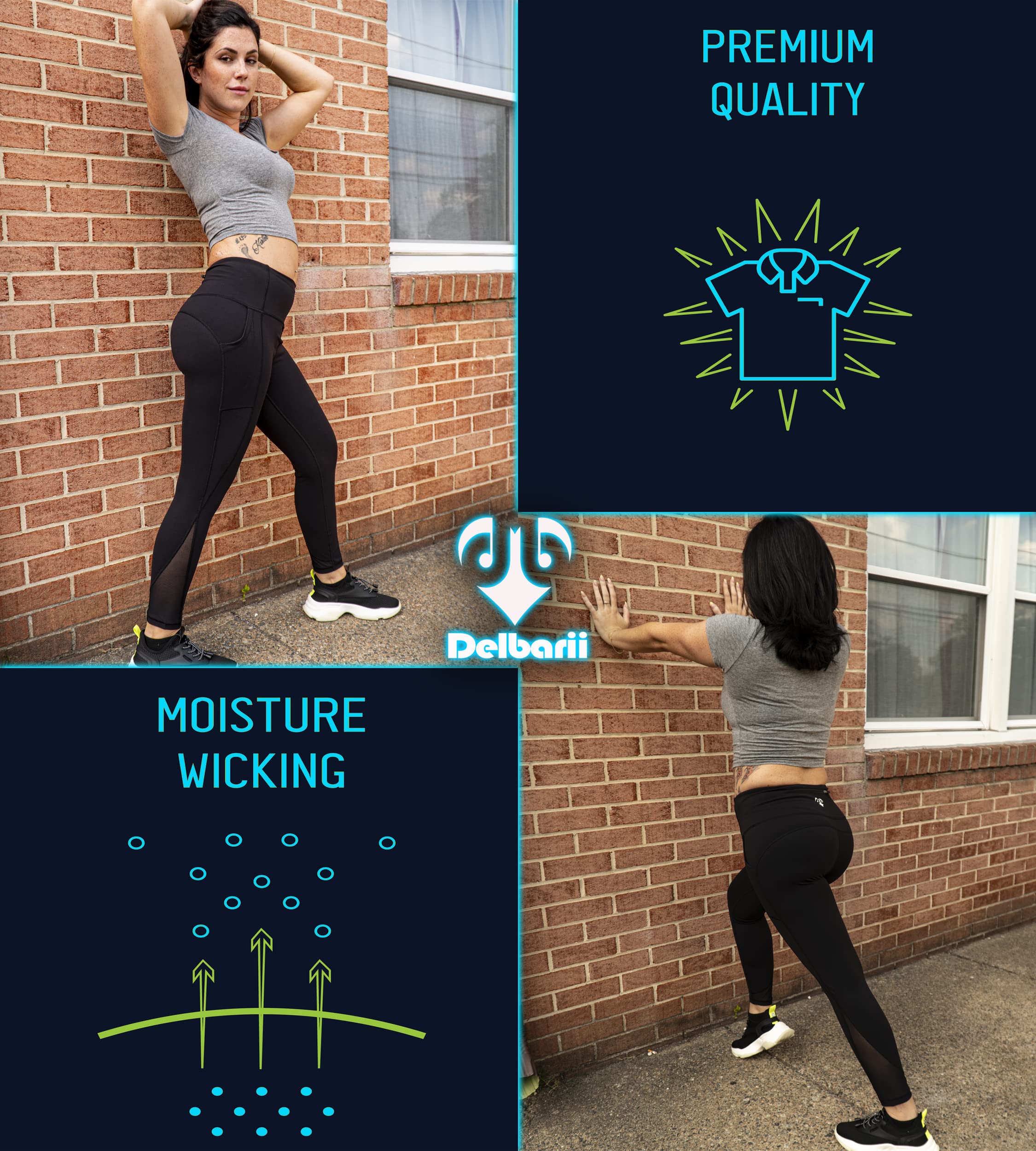 Pantalones de yoga para mujer con control de abdomen, malla de pantorrilla, 2 bolsillos laterales y 1 trasero con cremallera y cordón