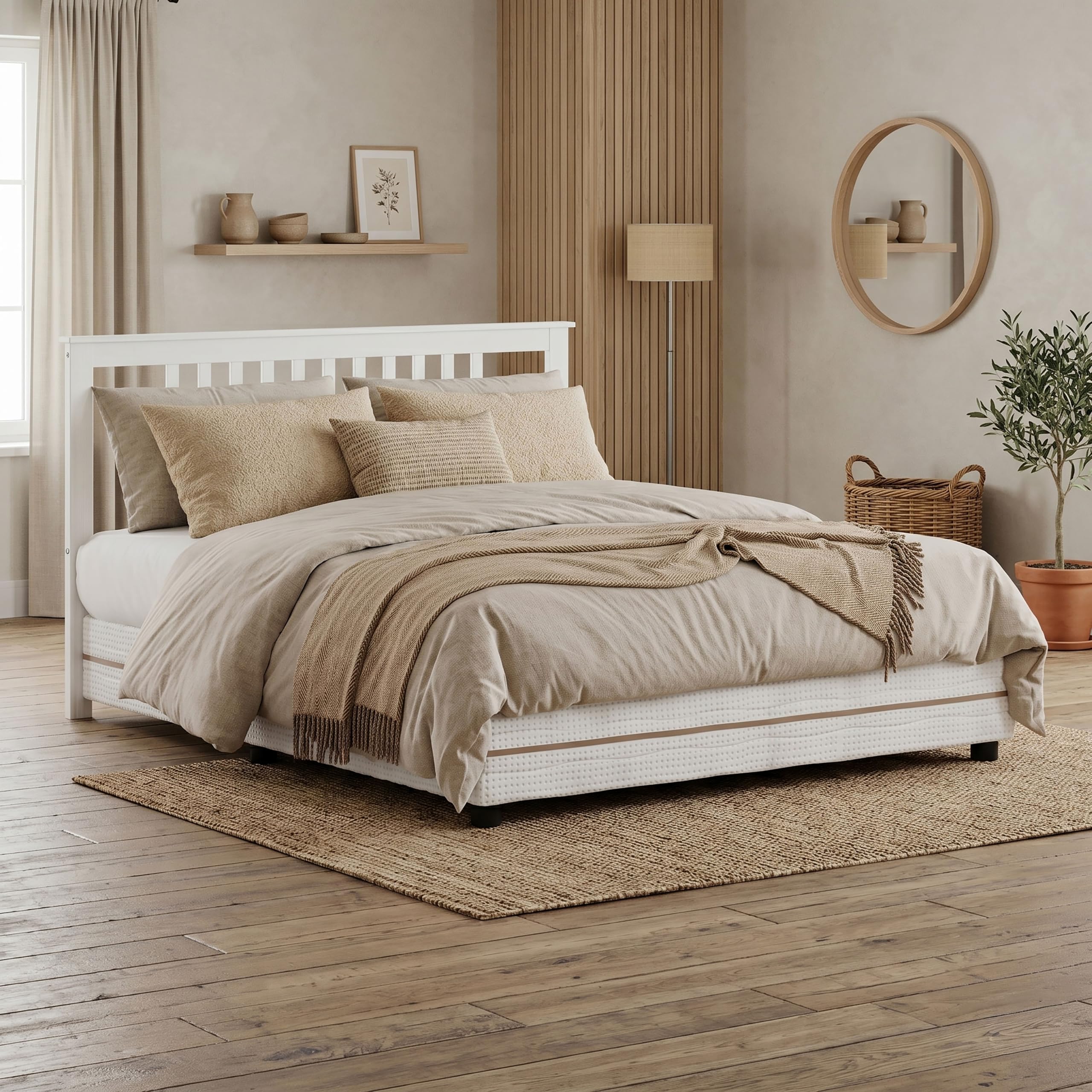 Moblit Cabecero de Pino Macizo para Cama con Somier de 150 cm Color Blanco Translucido Serie Alme Medidas (100x160x2) cm (Alto-Ancho_Fondo) Requiere Montaje