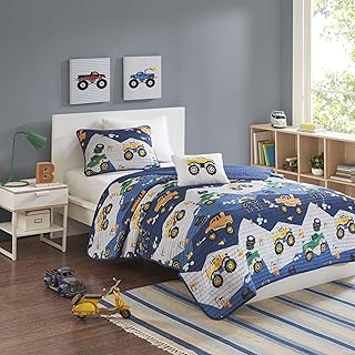 Finn full/queen bedding sets boys quilt set, green, navy, shark stripe, 5pcs. kids quilt sets amazon com