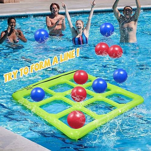Miniatura 9 de Juego de juguetes de piscina - Juguete inflable de piscina Tic-Tac-Toe con 10 bolas - para adultos, adolescentes y niños de 2 a 10 jugadores
