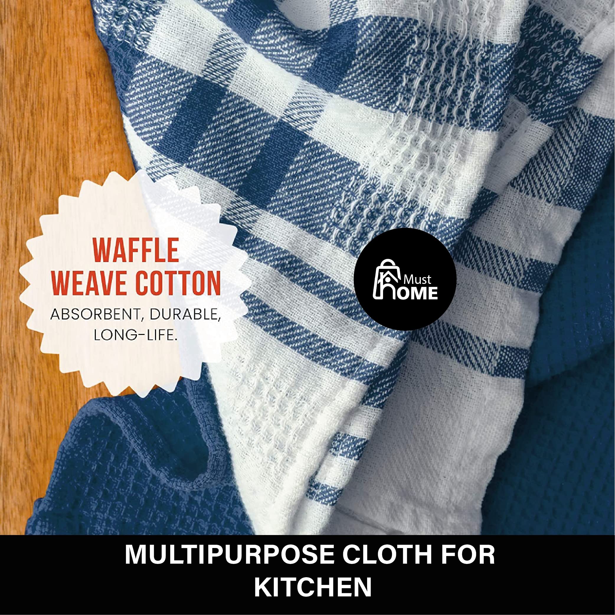 MustHome Kitchen Towels | Kitchen Napkins Cotton Cloth | Kitchen Cloth for Cooking | Napkins for Chapati, Roti, Cleaning, Dusting Multi Purpose use | Kitchen Cleaning Cloth (20x20inch) (8) 3
