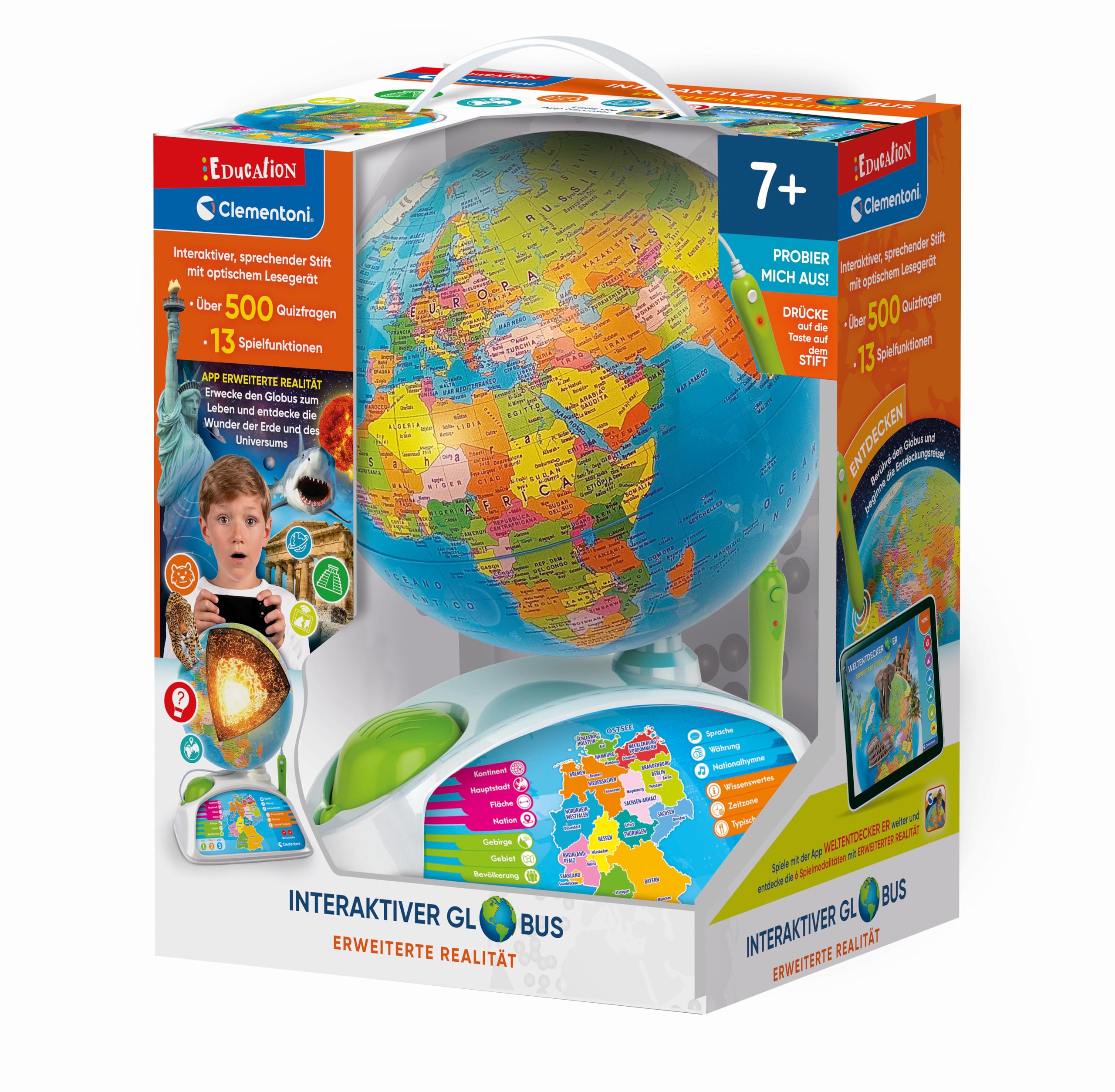 Clementoni Interactive Globe - Talking Children's Globe for Children from 7 Years - Interactive World Globe for Learning & Playing 59363