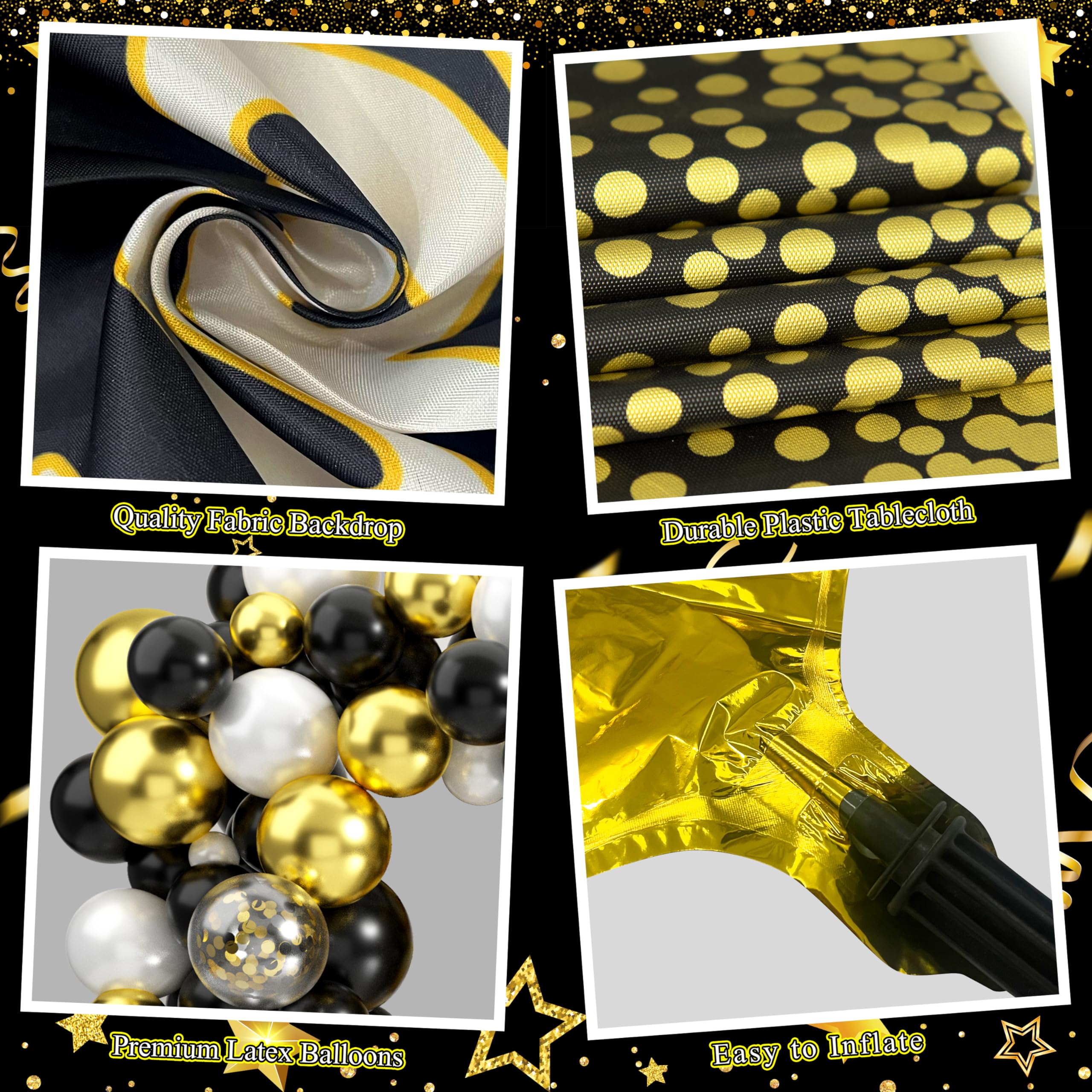 Happy Anniversary Party Decoration 101Pcs - Black and Gold Supplies, Backdrop Banner, Balloon Arch Kit, Tablecloth for Wedding Decor