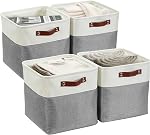 DECOMOMO Cube Storage Bin, Storage Baskets for Shelves, 12x12 inches Collapsible Fabric Storage Cubes (Beige & White, 4pcs)