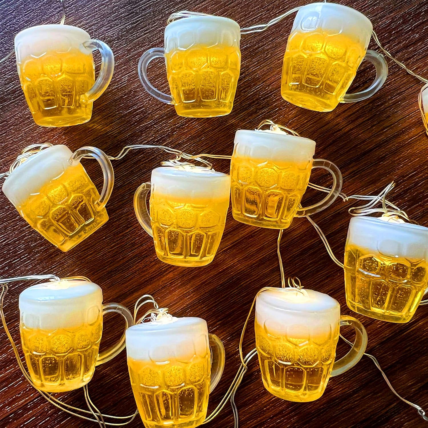 Beer Mug String Lights, USB & Battery Operated with Remote 10FT 15 LED Beer Cup Lights for St Patrick's Day Tropical Party Bar Bedroom Summer Club Decorations