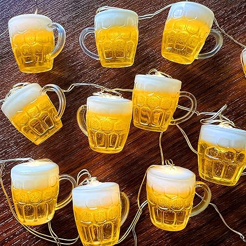 Guirnalda de luces para taza de cerveza, USB y funciona con pilas con control remoto de 10 pies, 15 luces LED para taza de cerveza para el día de