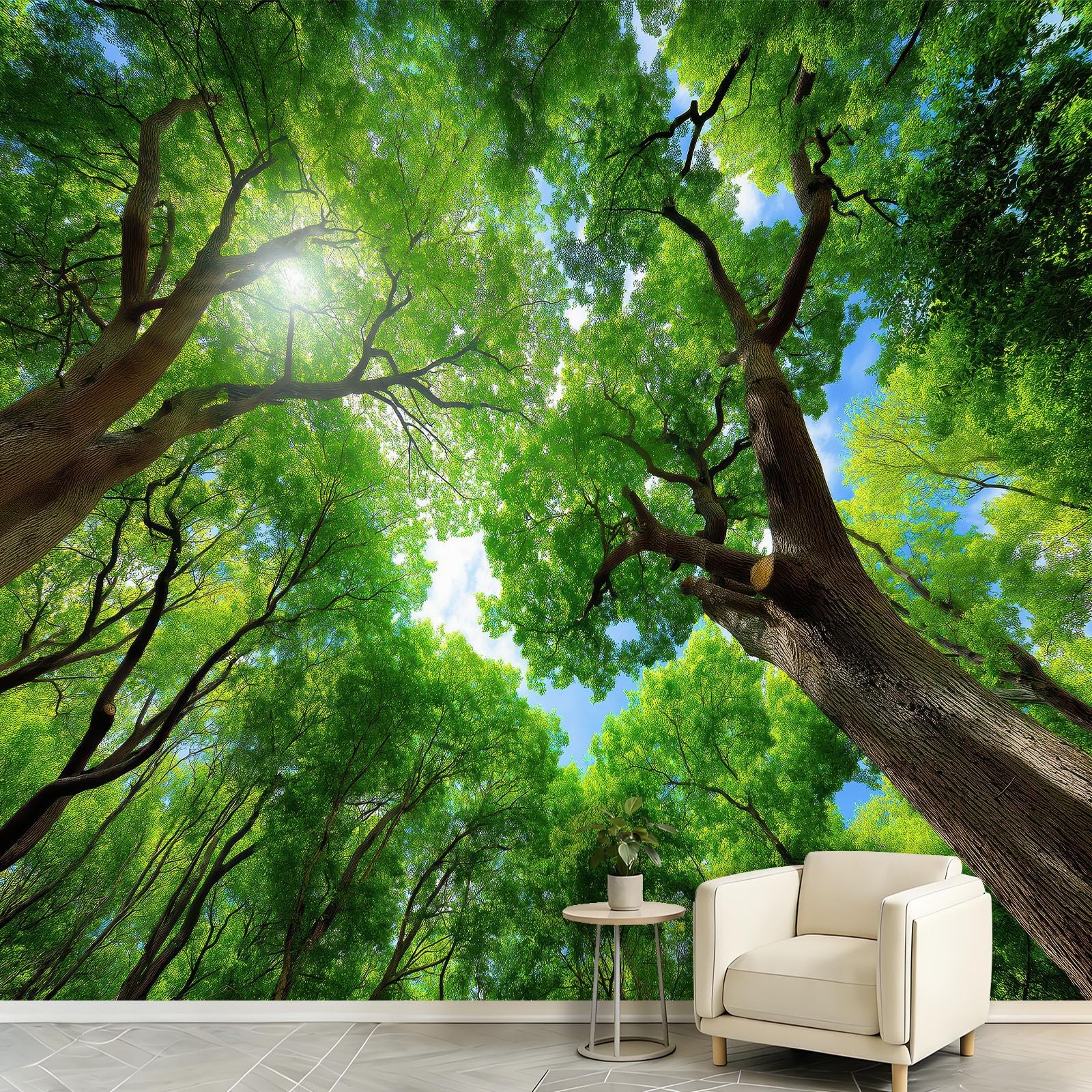 Générique Panoramiczna tapeta z naturalnym krajobrazem rośliny 350 x 256 cm, tapeta z włókniny liście błękitne niebo chmury - fototapeta do salonu, sypialni i biura, dekoracja ścienna druk HD