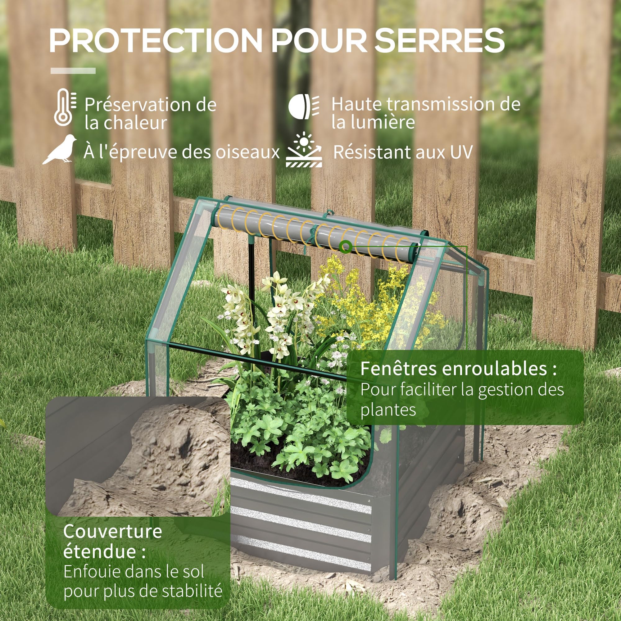 Outsunny Carré Potager de Jardin avec Mini Serre, jardinière surélevée, bac à Fleurs en Acier galvanisé, pour Herbes aromatiques et légumes dans Jardin, Balcon, terrasse, Gris foncé