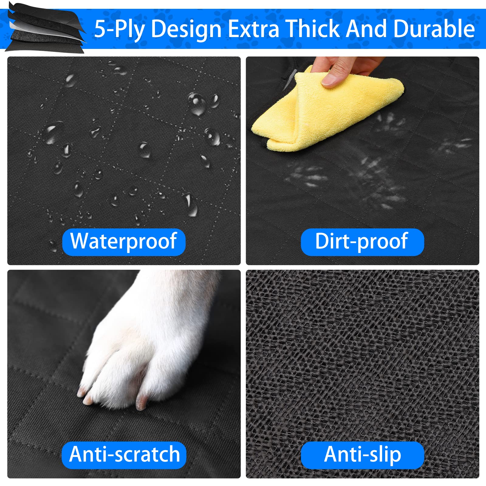 Protector de Maletero para Perros Universal, Impermeable y Antideslizante, Funda Coche para Mascotas de 185x105 cm, Adecuado para Coches Pequeños, SUV y Camionetas — view 4