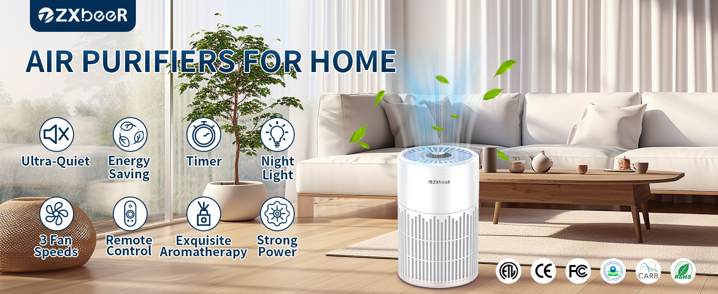 Amazon.com: 2 Pack ZXBEER Air Purifiers for Home Bedroom H13 True