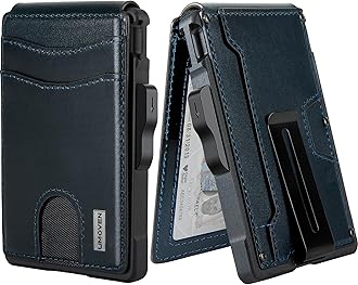 Wallet for Men - with Money Clip Slim Leather Slots Credit Card Holder RFID Blocking Bifold Minimalist Wallet (Top Layer Leather-Dark Blue)