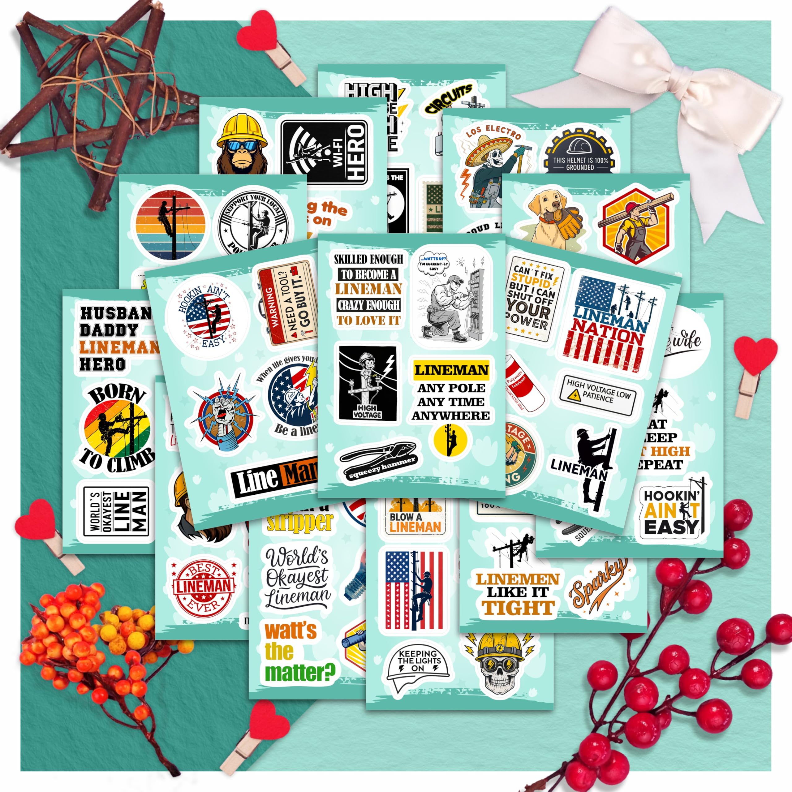 100Pcs Lineman Stickers for Hard Hats, Funny, for Water Bottle - Lineman Party Supplies & Party Decorations - Hard Hat Stickers - Gift for Women & Men