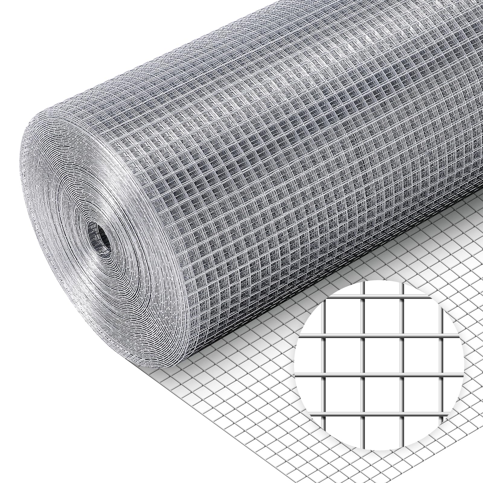 Hardware Cloth 1/2'' 48'' X 100',19 Gauge Chicken Wire Mesh Fence Double Layer Galvanized, Welded Metal Wire Fence Mesh Roll for Gardens Plants Poultry Animals Cage Chicken Coop Accessories
