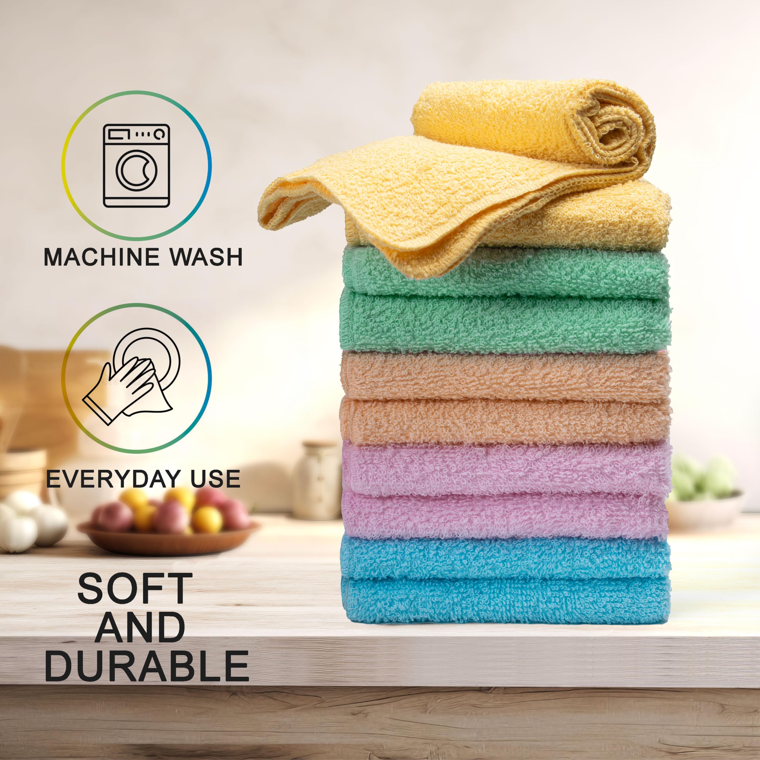 Textila Terry Washcloth Pack of 10 - Multicolor - 12x12 Inches