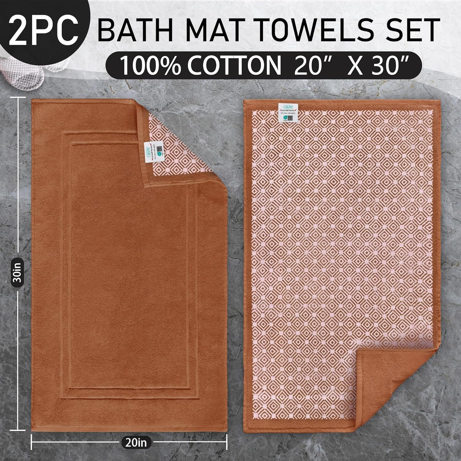VOOVA & MOVAS Cotton Non Slip Red Bath Rugs Set of 2 - Thick 850gsm, Absorbent| Machine Washable, Luxury Style, Large 20"x30" Bathroom Floor Mats, Rubber Backed Bathroom Mats, Long-Lasting Durability