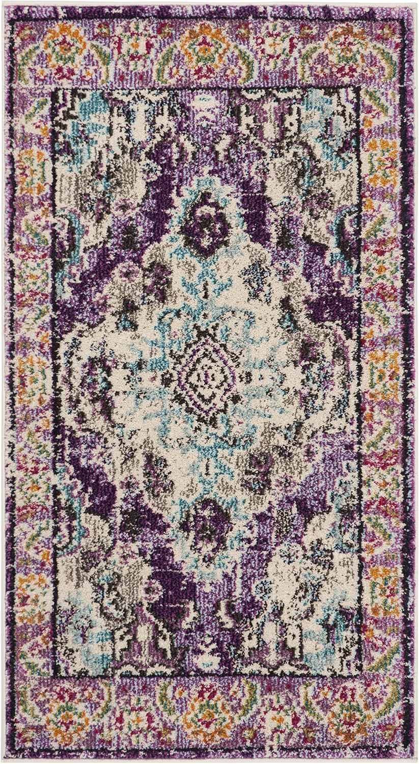 SAFAVIEH Monaco Collection Area Rug - 2'2" x 4', Violet & Light Blue, Non-Shedding & Easy to Clean, Distressed Medallion Design, Ideal for Front Door, Kitchen, Entryway, Accent Space (MNC243L)