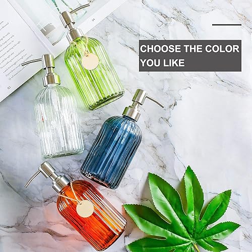 Miniatura 6 de Dispensador de jabón de 16 onzas, vidrio templado, a rayas verticales transparentes con bomba de acero inoxidable 304 a prueba de óxido, dispensador