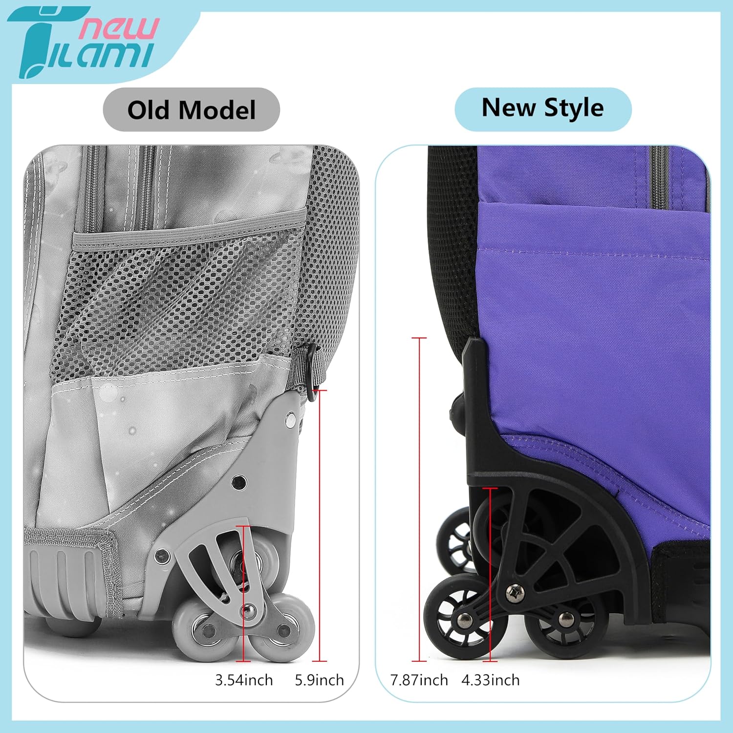 NEW TILAMI 18 Inch Rolling Backpack with Wheels for Girls Boys Kids Laptop Backpack School Travel, Purple Fantasy