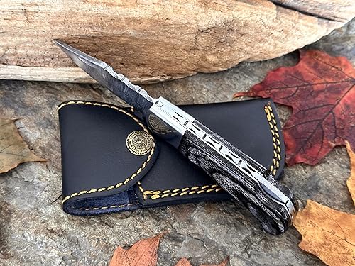 Miniatura 5 de WINTERFELL Navaja de bolsillo plegable de acero de Damasco personalizada, cuchillo de bolsillo pequeño grabado de 6.5 pulgadas para exteriores,