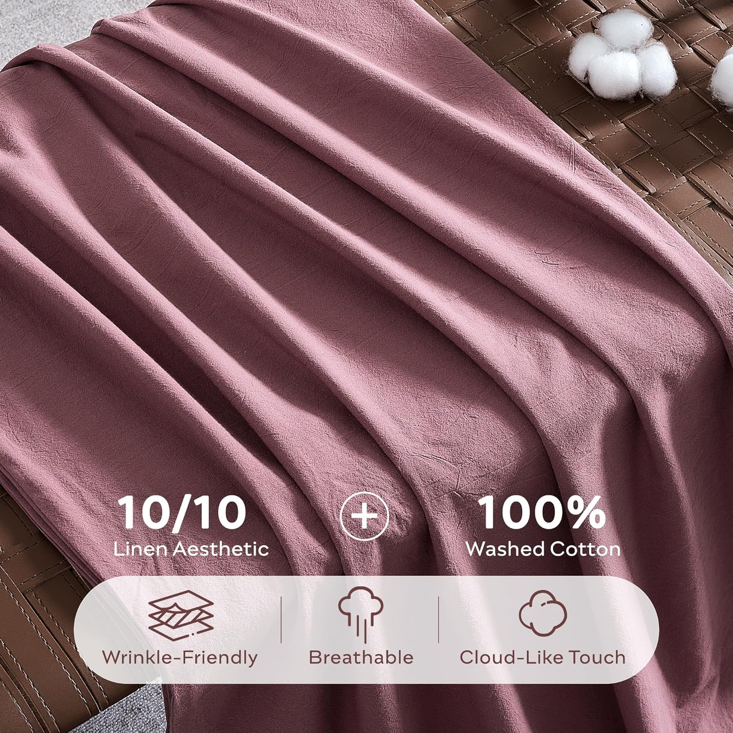 JELLYMONI Pillowcases King Set of 2 Washed Cotton Envelope Pillow Covers Linen-Like Texture,Maroon 20×36in Bed Pillow Cases Soft Breathable (Pillows are not Included)