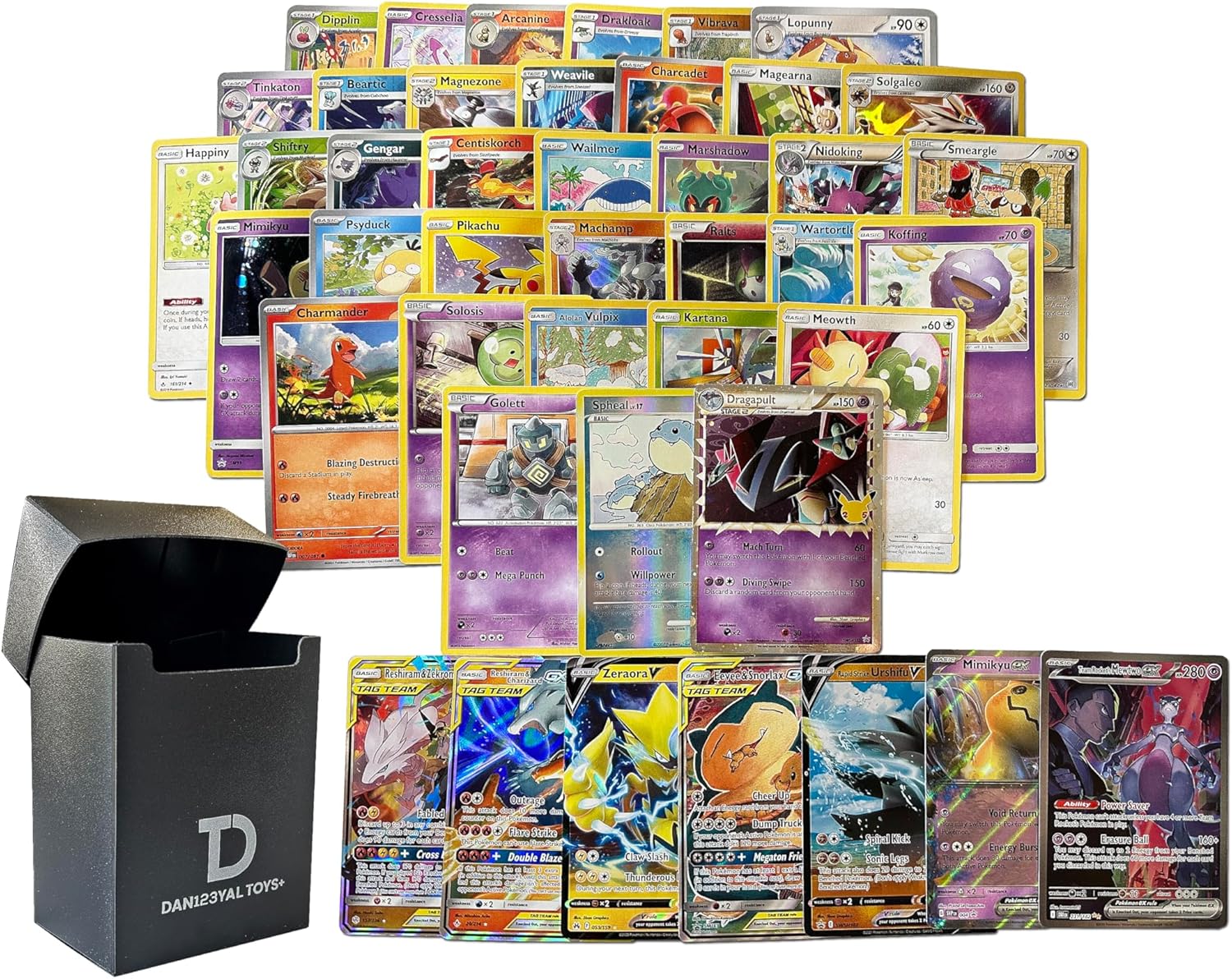 Dan123yal Pokémon Compatible 50 Card Lot with 1 Legendary Ultra Rare Cards Bundle Deck Box Included