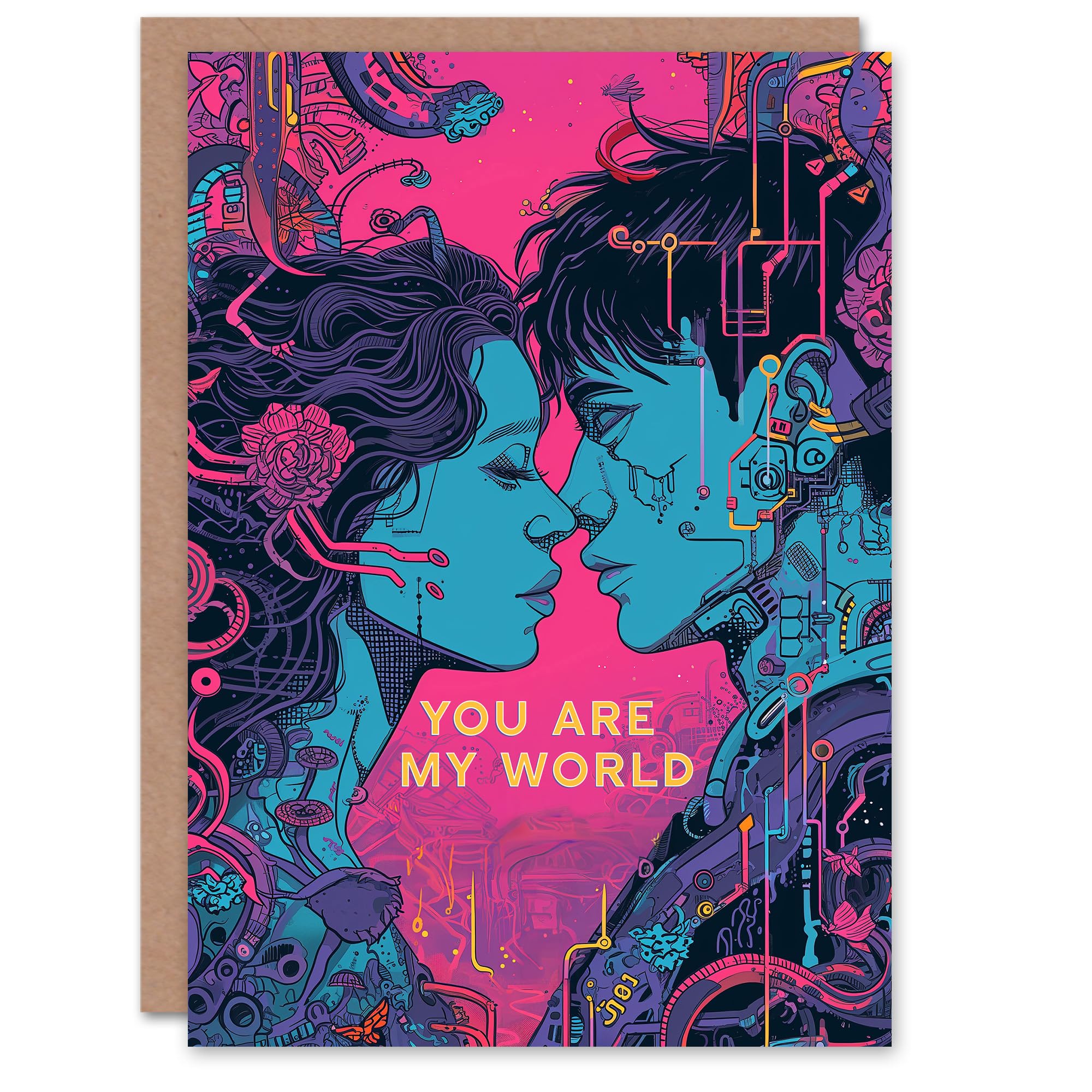 Artery8 Valentines Day Greeting Card You Are My World Cyber Punk Sci-Fi For Him Husband Partner