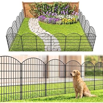 Thealyn Metal Garden Fence Decorative Border No Digging Rustproof Animal Barrier for Flower Bed Dogs 81 cm H x 71 cm W 5 Panels Total Length 3.5 m