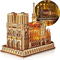 Vista 1 de Rompecabezas 3D de Madera LED - Modelo de Arquitectura de Notre Dame de París Edición Nocturna con Iluminación LED - Kit de Artesanía