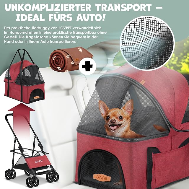 Foto 4 de 8 de LOVPET® carro para perros 2 en 1, cochecito para perros caja para perros, bolsa de transporte plegable