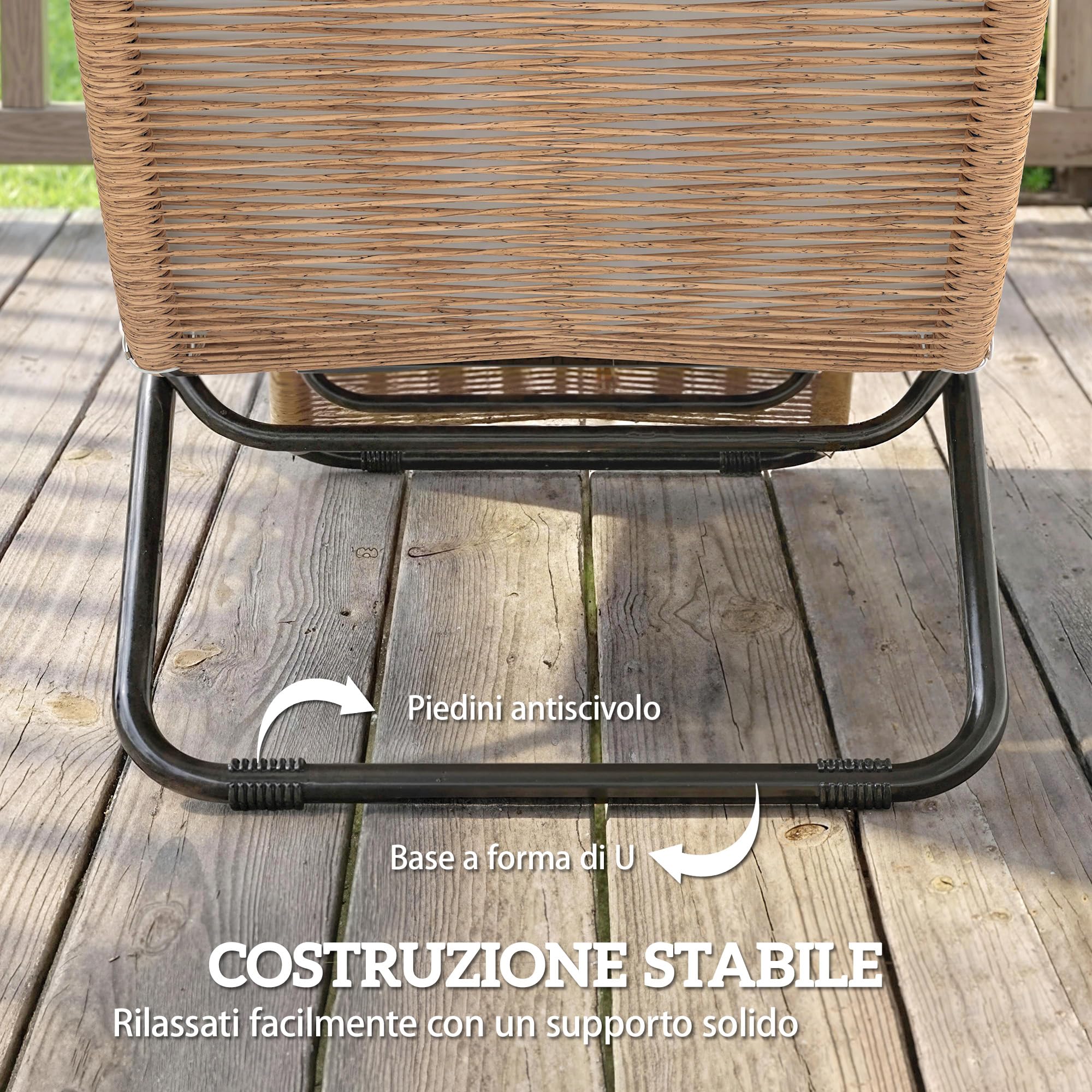 Outsunny Lettino Prendisole in Rattan Forma S con Cuscino 175x57x80cm Crema | Lettino da Giardino, Struttura in Acciaio, per Patio Spiaggia Piscina Giardino