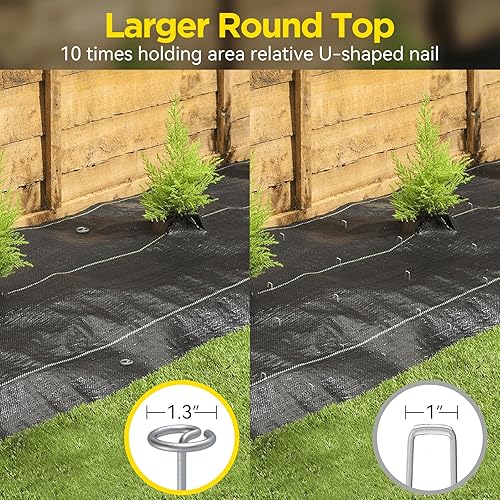 Miniatura 8 de GZBEVITAR Landscape Fabric Pins Combo - Circle Top Landscape Staples & U-Pins, Thicker 8 Gauge Galvanized Weed Barrier Staples, Wider Top Garden