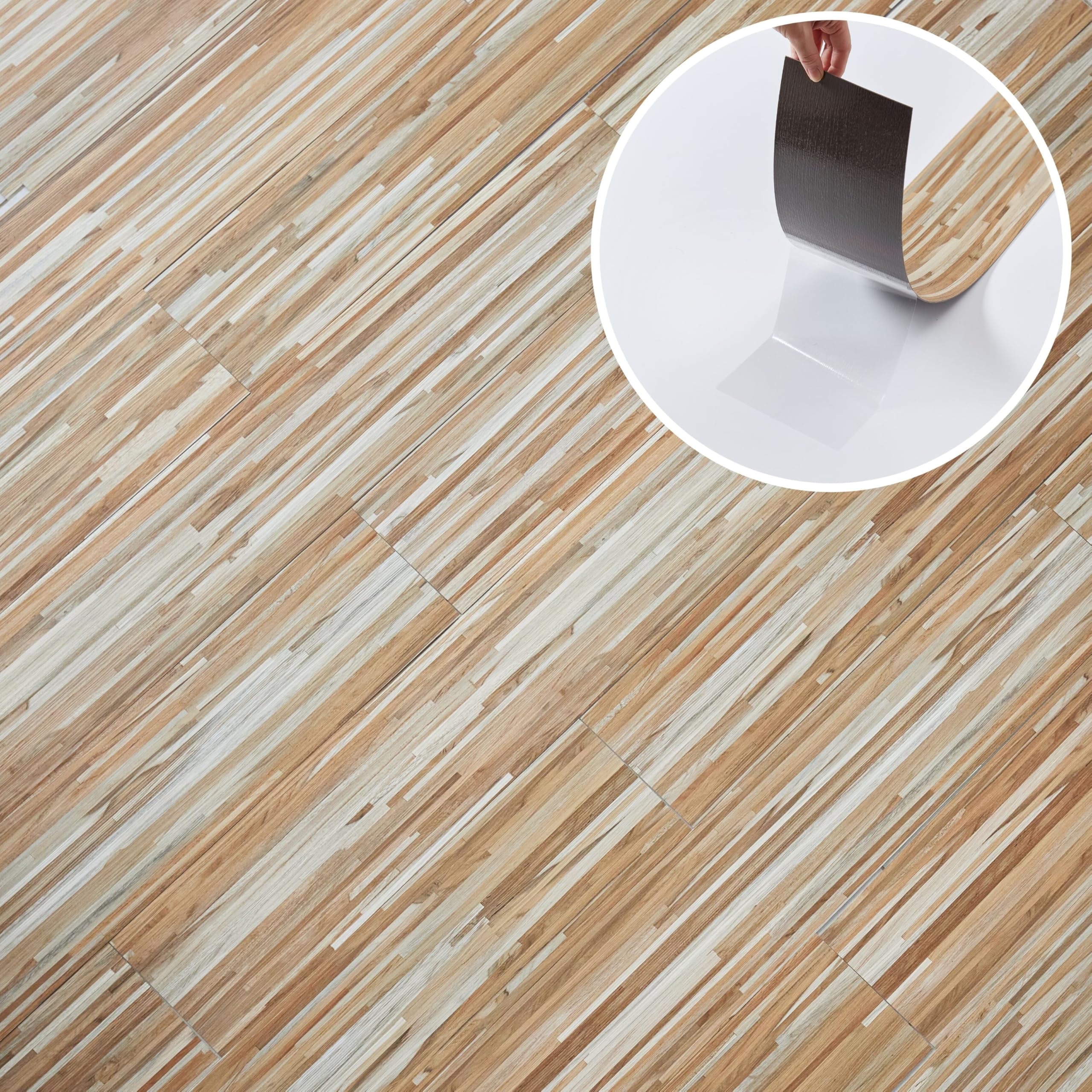 Self Adhesive Floor Planks - 36 Pack Cover 53.8 sq ft / 5 sqm- Stick On Flooring Set - Beige Peel and Stick Tiles - 36x5.98 in (91.4x15.2cm) - Bathroom Vinyl Floor Tiles - Honeyline Grain Flow Wood