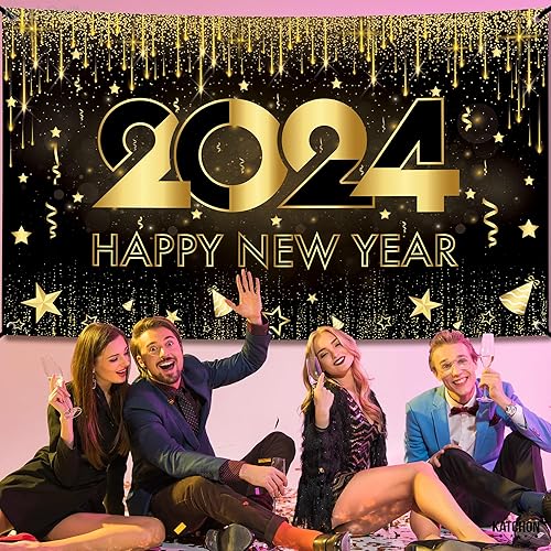 Miniatura 2 de KatchOn, Cartel XtraLarge de feliz año nuevo  72 x 44 pulgadas  Fondo de Año Nuevo para decoraciones de Año Nuevo 2024  Cartel de Nochevieja para
