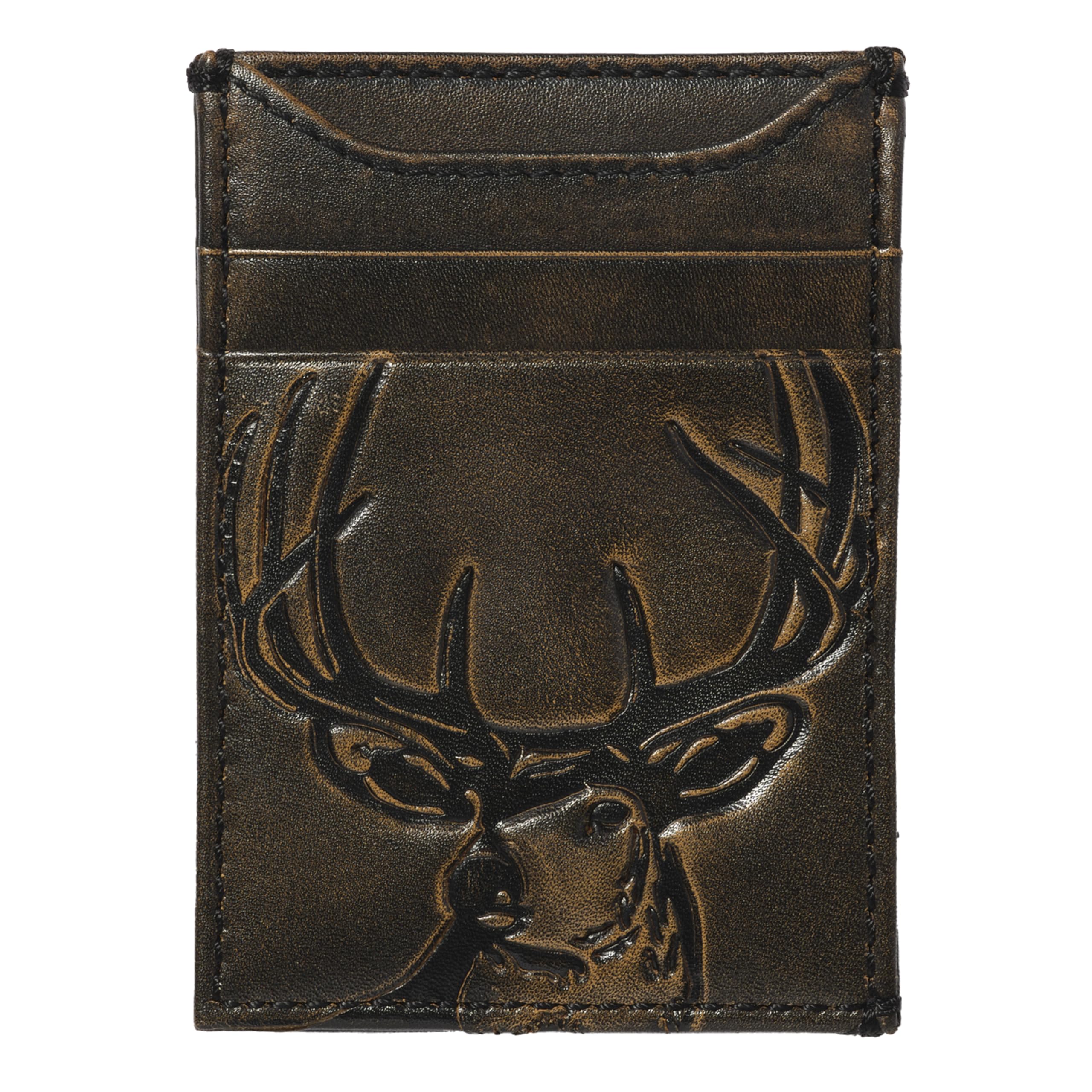 House of Jack Co. Deer Slim Money Clip Wallet for Men, Front Pocket Wallet with Strong Magnet, Full Grain Cowhide Card Holder Wallet, Black