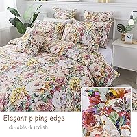 Vista 16 de FADFAY Juego de funda de edredón floral 100% algodón a rayas verdes y beige, ropa de cama de flores desgastadas con diseño de ramas botánicas