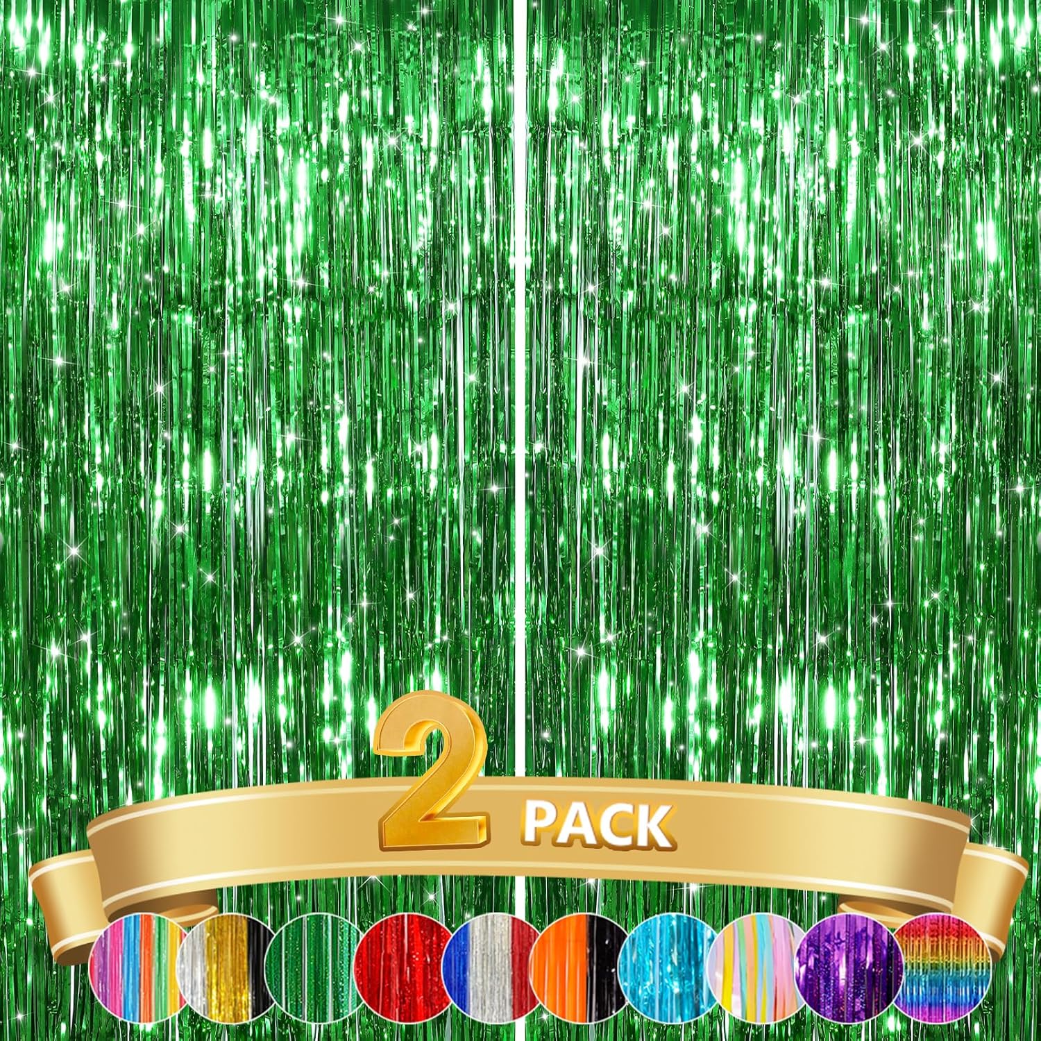 Amazon.com : 2 Pack Green Metallic Tinsel Foil Fringe Curtains, Door ...